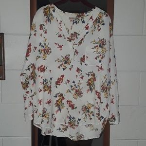 Pixley V white and floral long sleeved flow tshirt